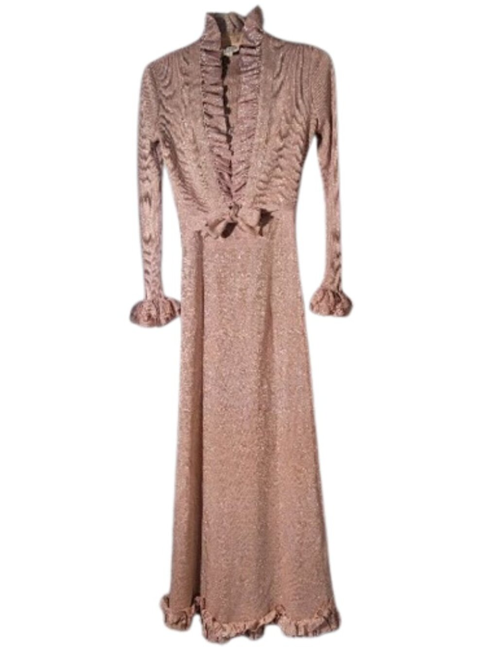 Vintage Banff Ltd. Gianni Ferri Blush Metallic Knit 2-Piece Maxi Dress Size 6